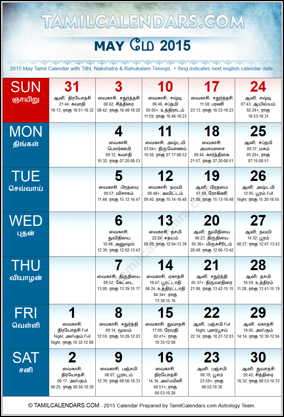 May 2015 Tamil Calendar